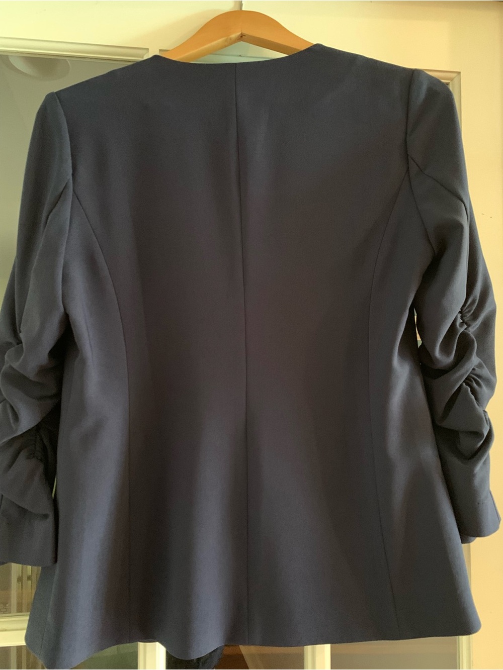 Skies Are Blue ruched 3/4 sleeve blazer-navy - Picture 6 of 6